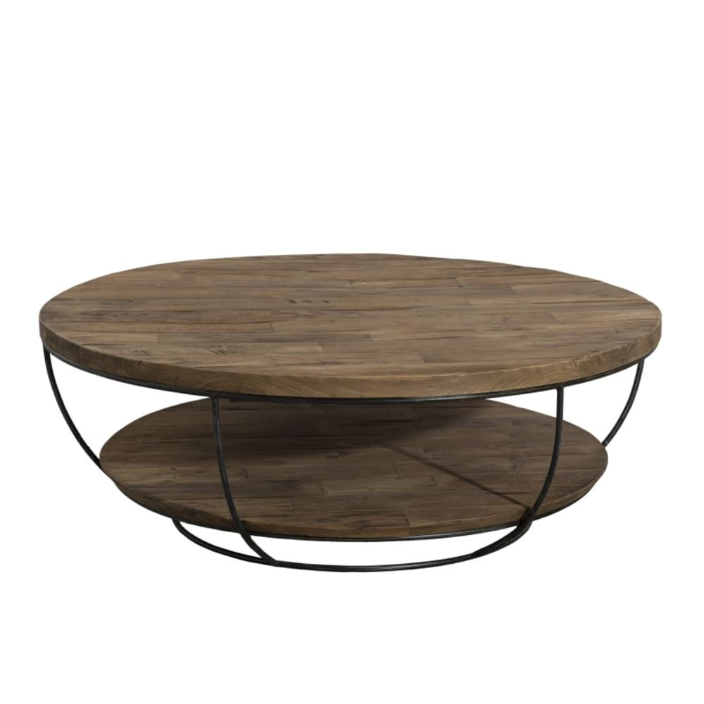 MACABANE Couchtisch mit zwei Tischplatten aus Holz und Metall, D100, schwarz style industrial Braun Holz