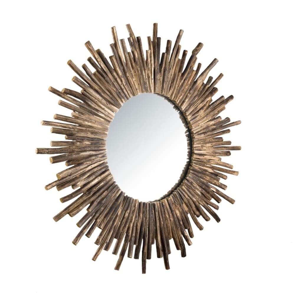Miroir rond soleil nature branches bois D90