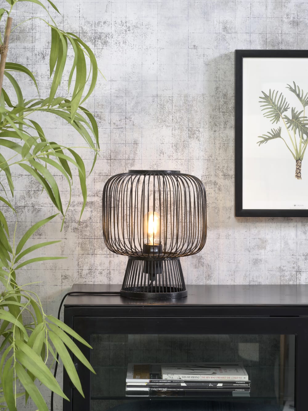 Lampe de table en bambou noir H30cm — vue 3