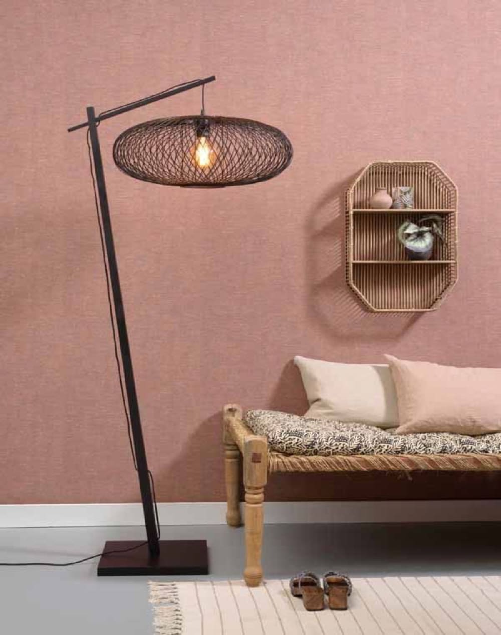 Lampadaire bambou noir H176cm — vue 3