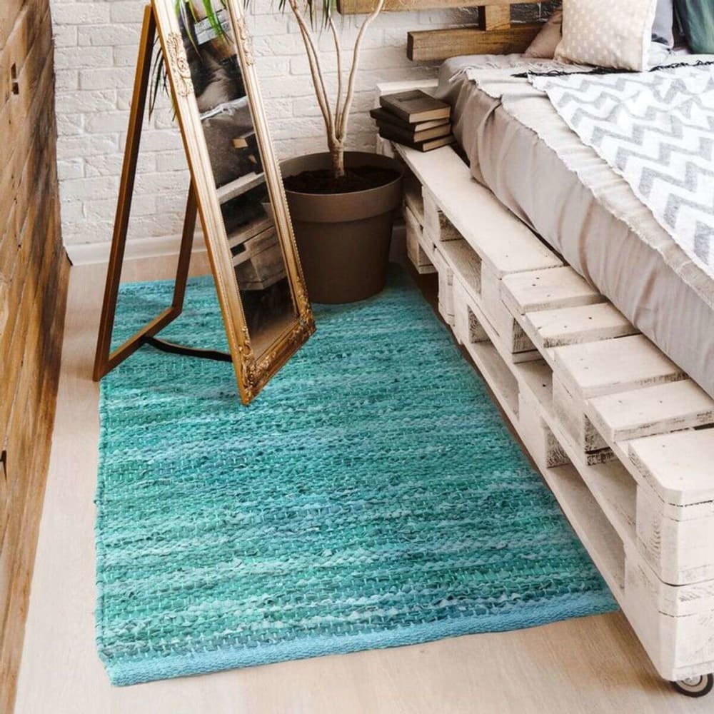 Tapis en cuir tressé bleu clair 120x170 — vue 3