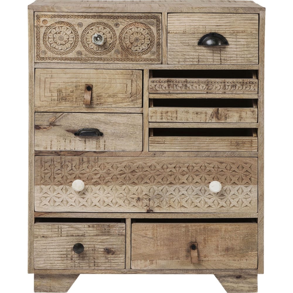 Kare Design Kommode mit 10 Schubladen aus Massivholz mit Schnitzereien, beige style exotic Braun