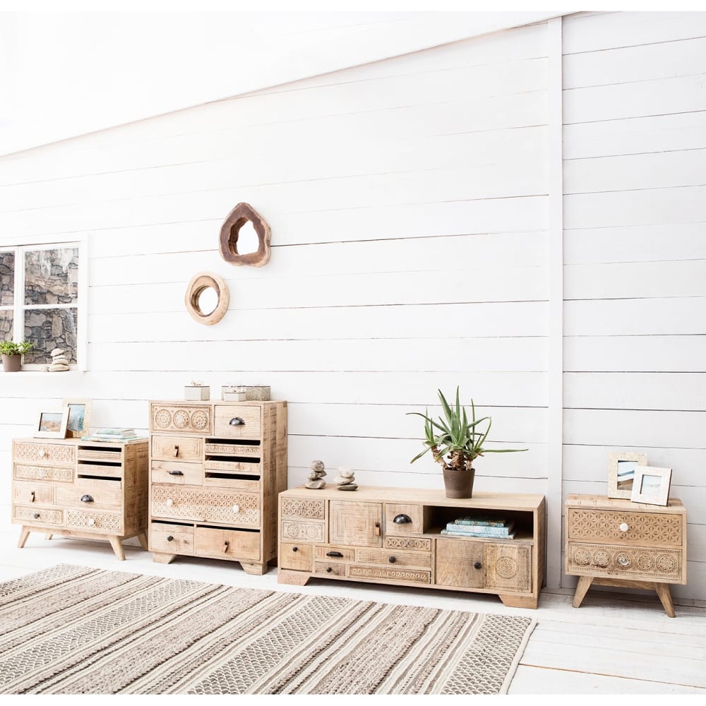 Commode ethnique 10 tiroirs en manguier massif sculpté - Maisons du Monde