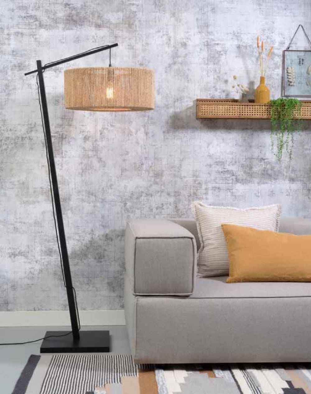 Lampadaire bambou/jute noir H207cm — vue 3