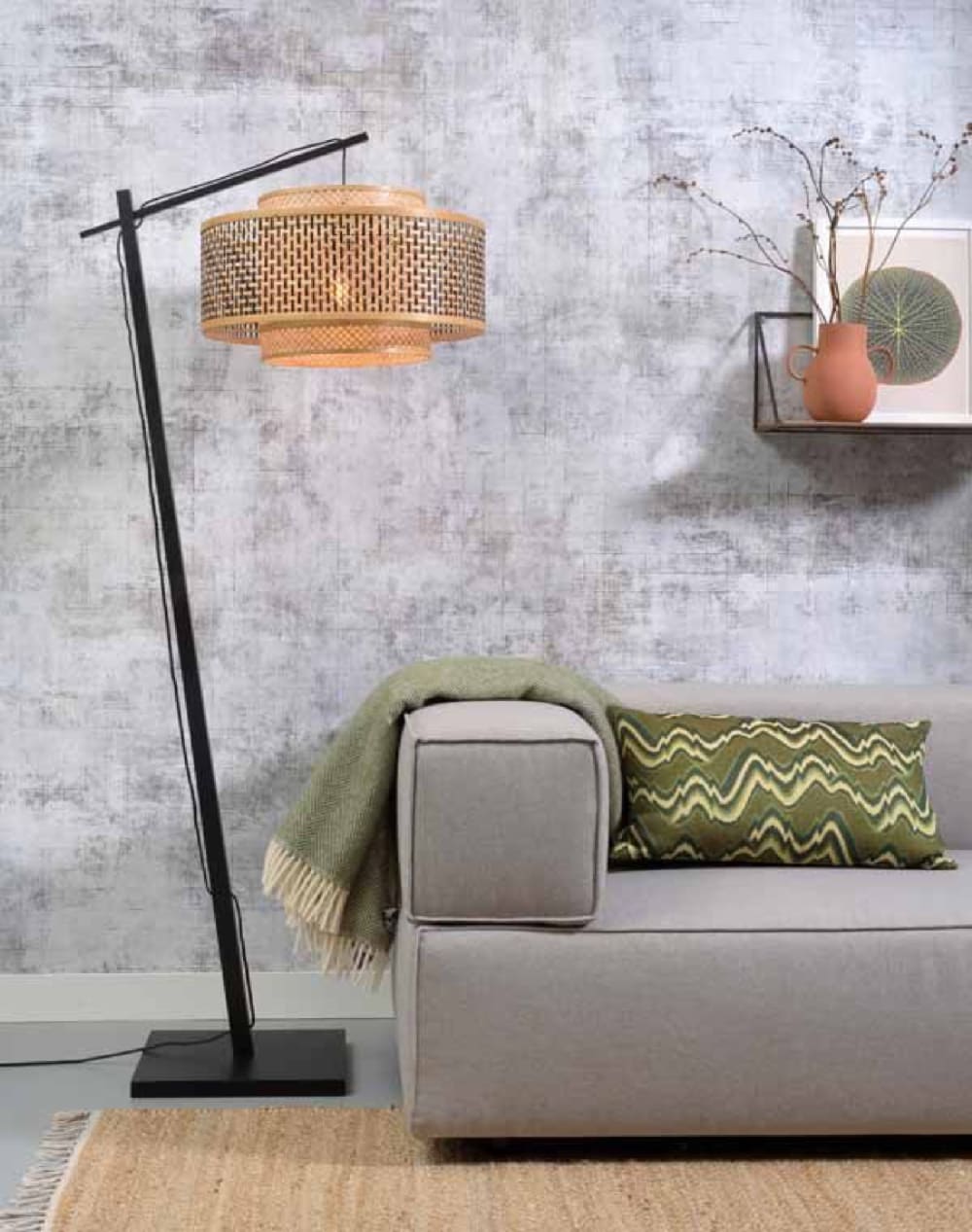 Lampadaire bambou noir H176cm — vue 3