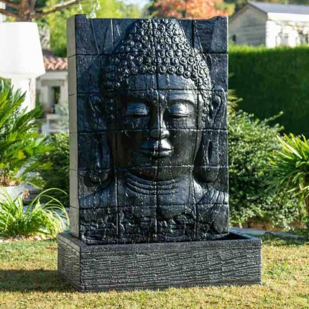 Fontaine mur d'eau visage de Bouddha noir H150cm