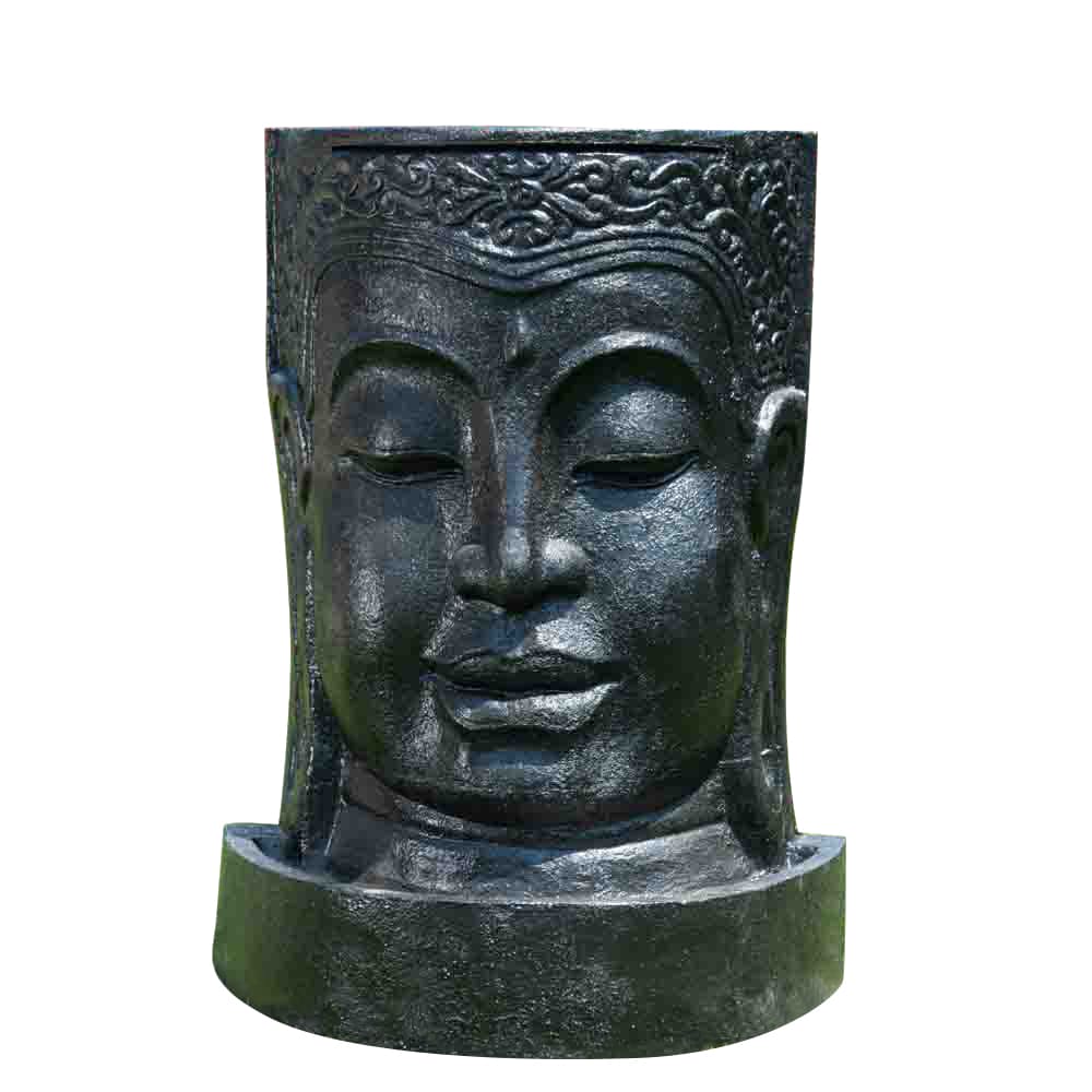Wanda Collection Fontaine mur d'eau visage de Bouddha noir H120cm style classique chic - Béton