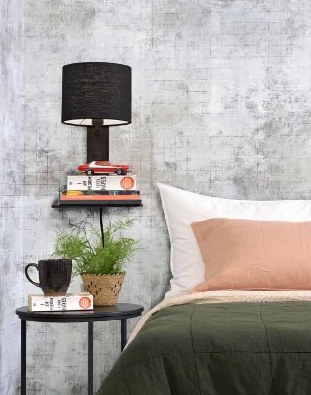 Applique bambou noir/lin avec tablette H36cm - Maisons du Monde