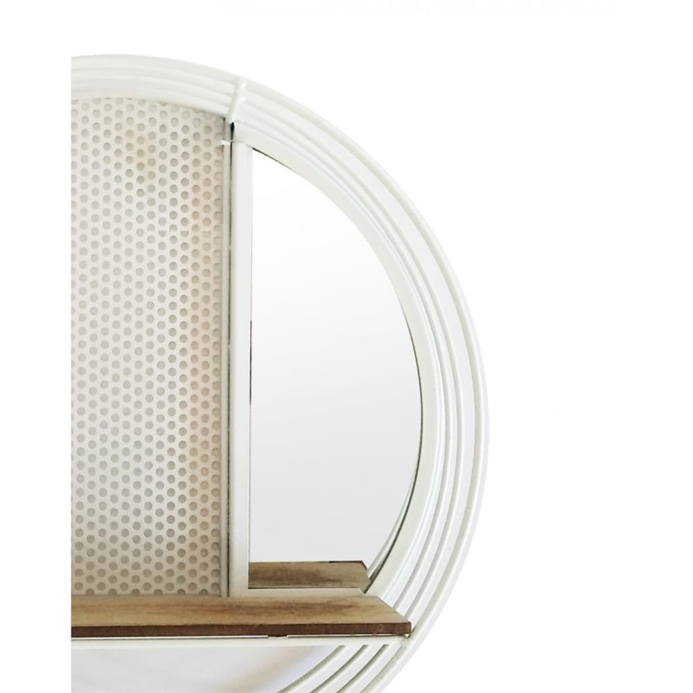 Etagère murale ronde en métal blanc avec miroir et tablette - Maisons du Monde