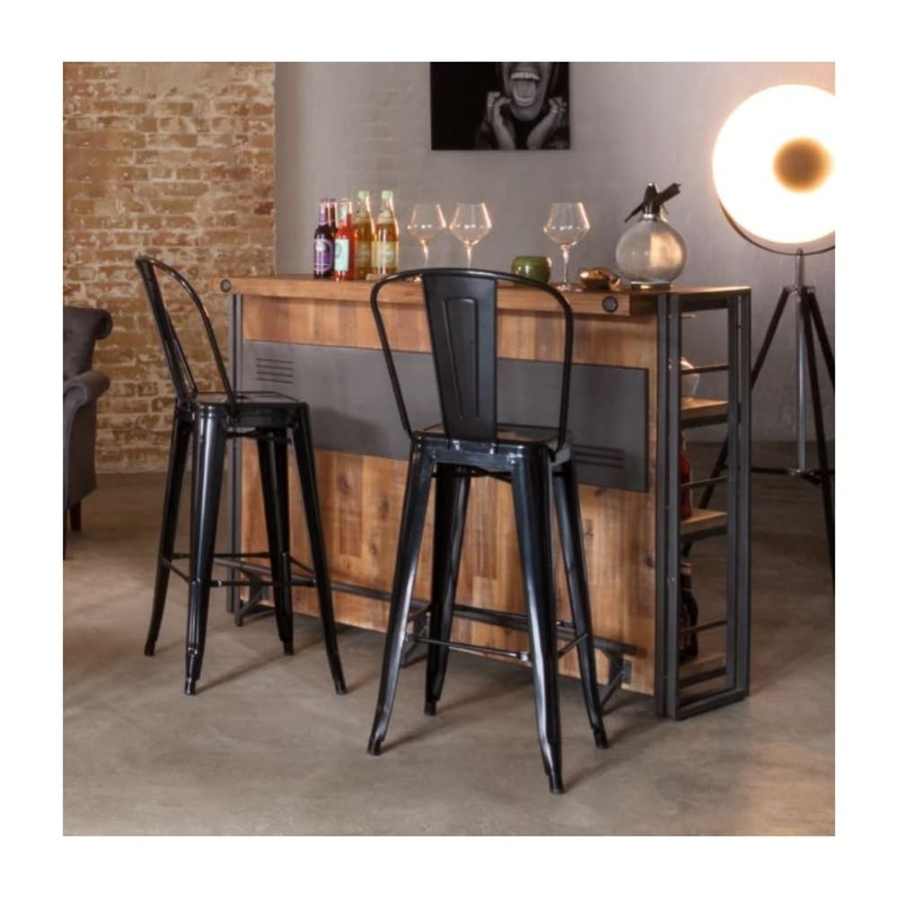 Bar industriel comptoir 140 cm en bois d'acacia et métal