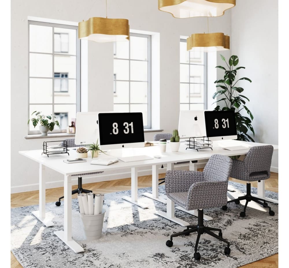 Bureau réglable assis-debout blanc et acier blanc L140