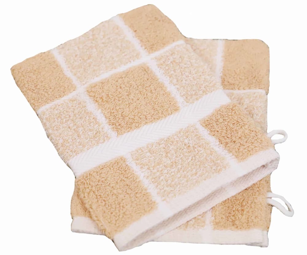 Lot de 2 gants de toilette coton carreaux celeste