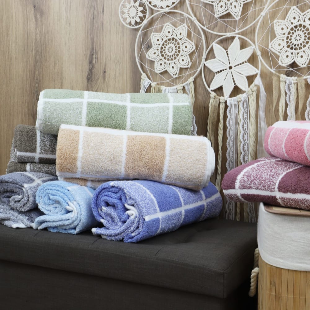 Lot de 2 gants de toilette coton carreaux CELESTE - Maisons du Monde