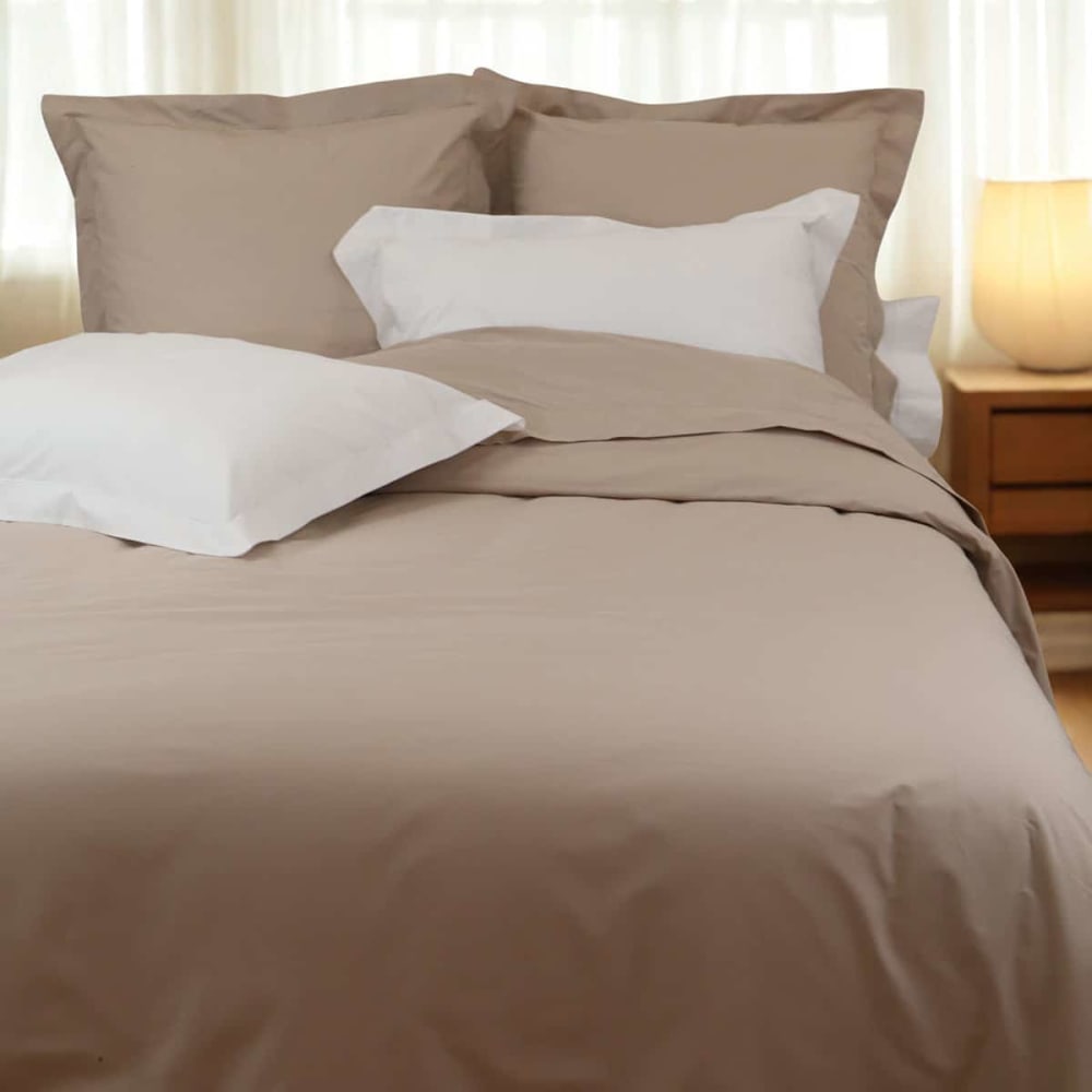 Housse de couette 200 fils en percale de coton beige foncé 140x200 cm