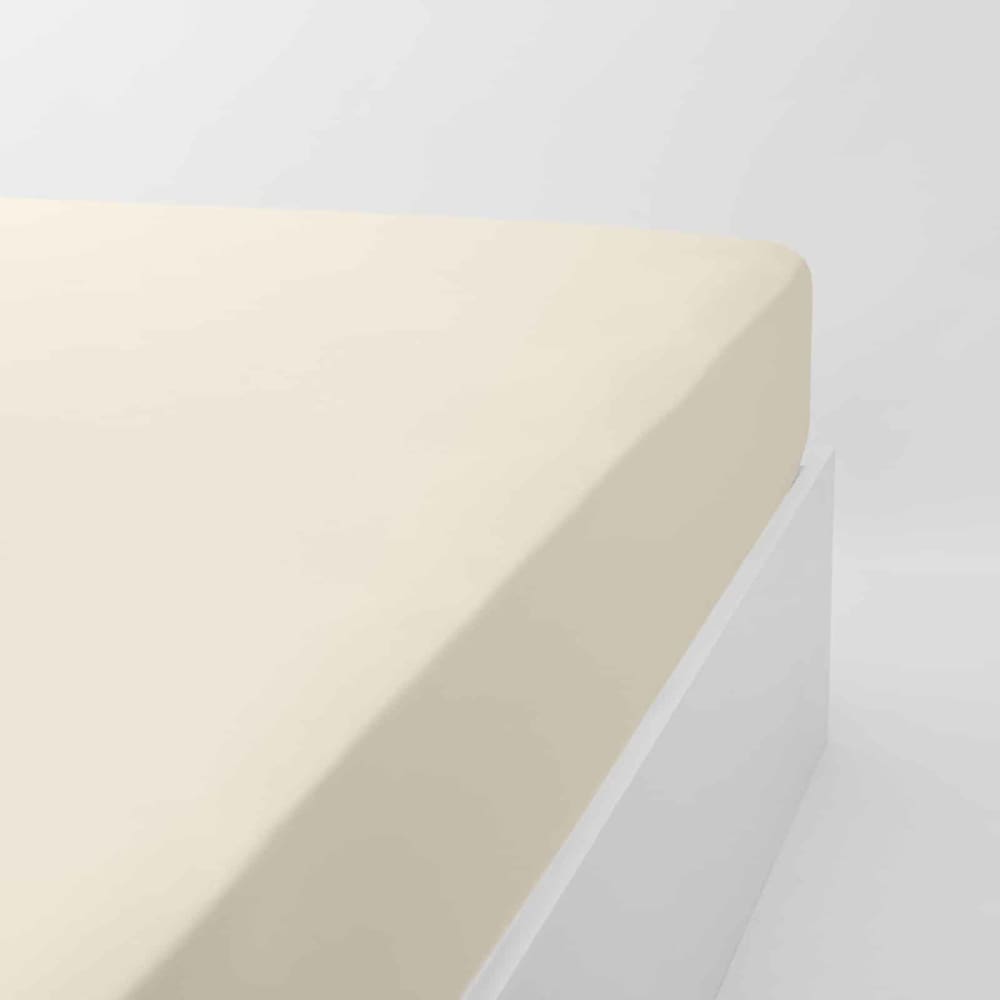 LINANDELLE Drap housse uni 200 fils en de coton ivoire 160x200 cm