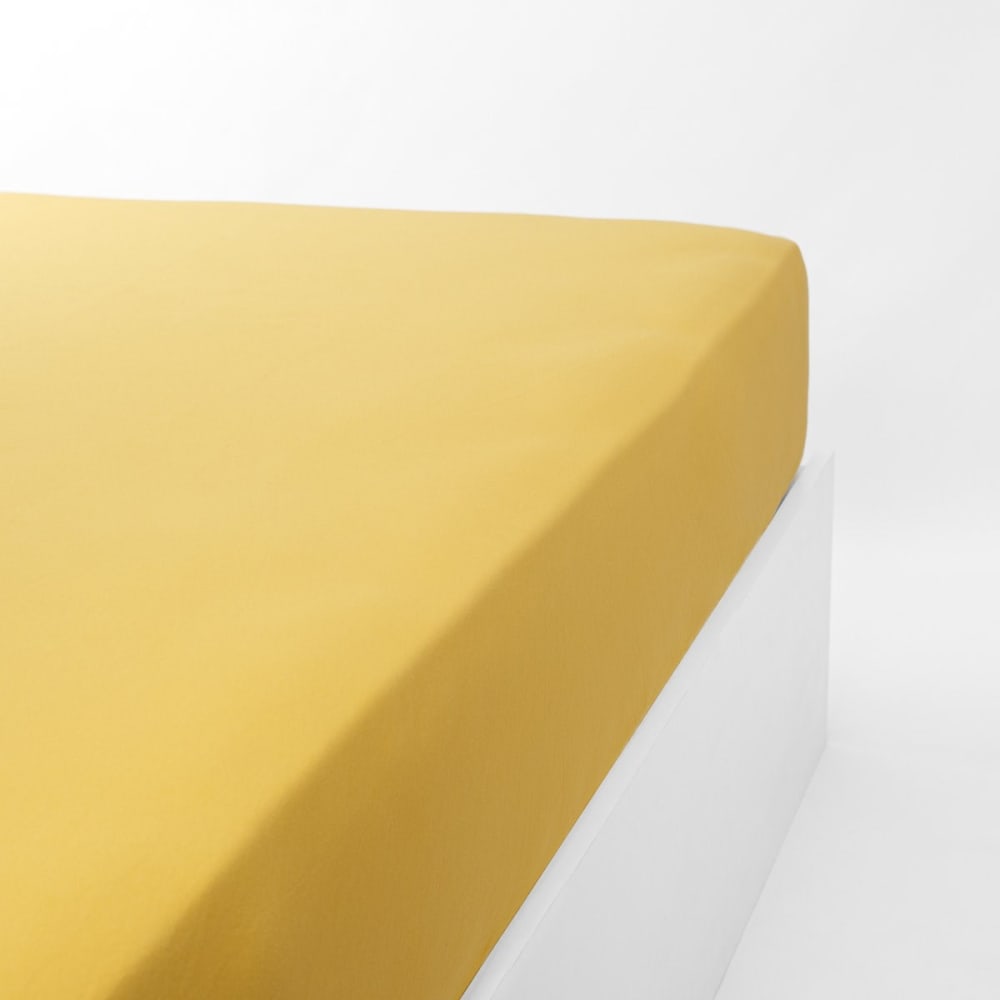 Drap housse jersey extensible en coton jaune or 80x190 cm