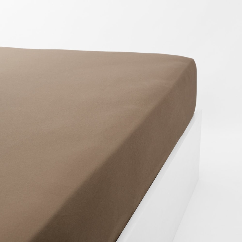 Drap housse jersey extensible en coton marron 140x190 cm