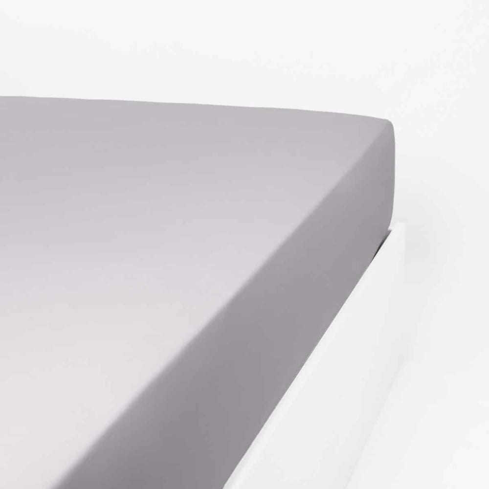 Drap housse uni 200 fils en de coton gris 80x200 cm