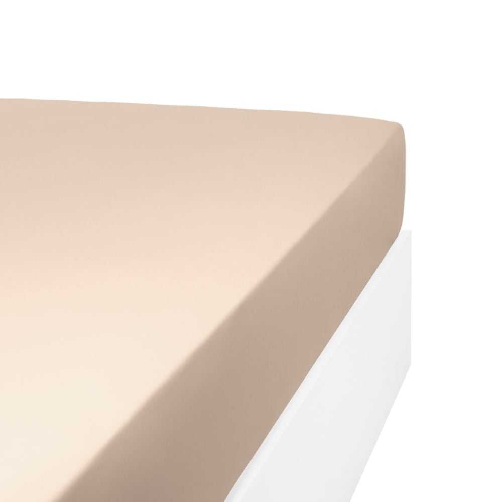 Drap housse uni 200 fils en de coton beige foncé 180x200 cm