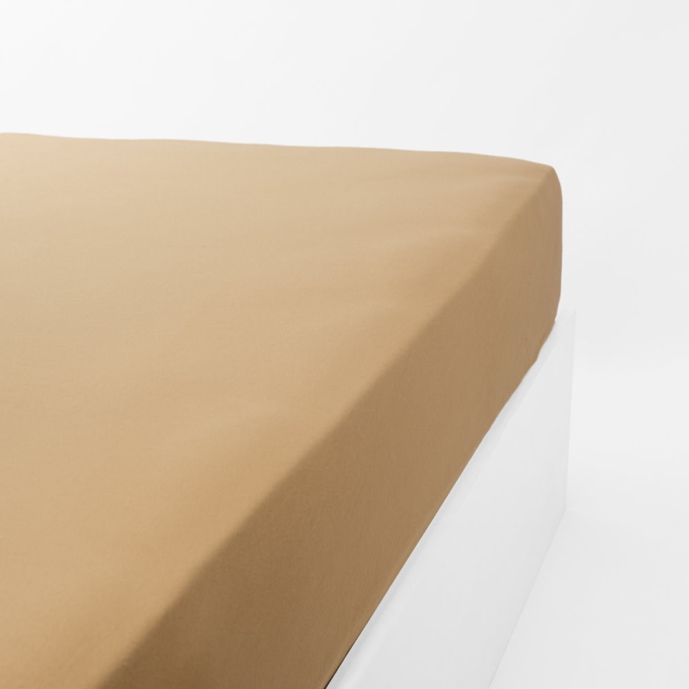 Drap housse jersey extensible en coton caramel 80x190 cm