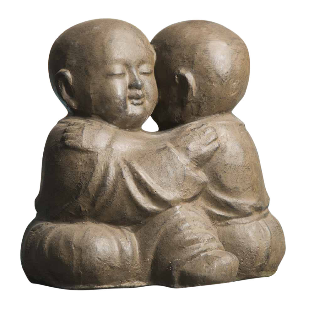 Statue moines Shaolin enlacés brun H50cm