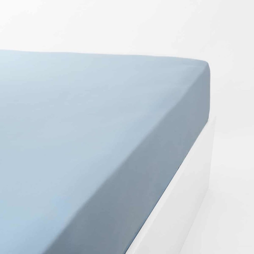 Drap housse jersey extensible en coton bleu clair 110x190 cm Drap housse jersey extensible en coton bleu clair 110x190 cm