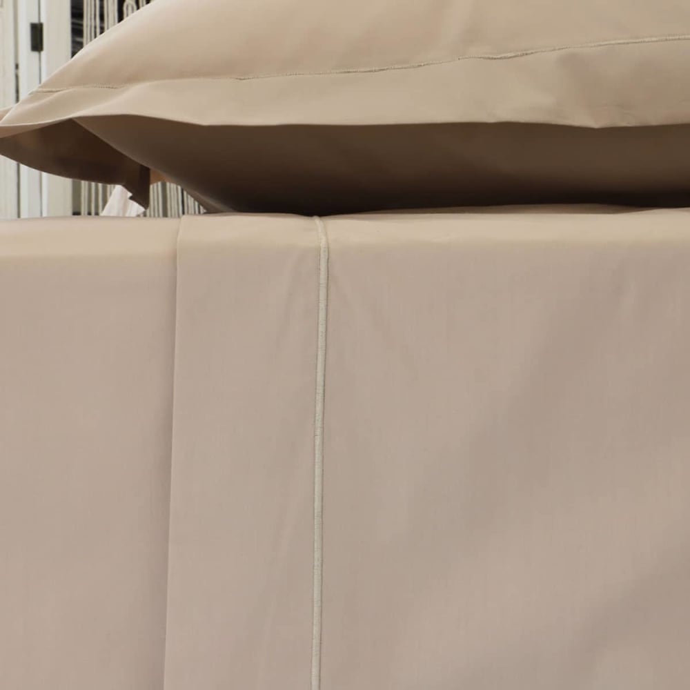 Drap plat en percale de coton beige fonce 240x290 cm