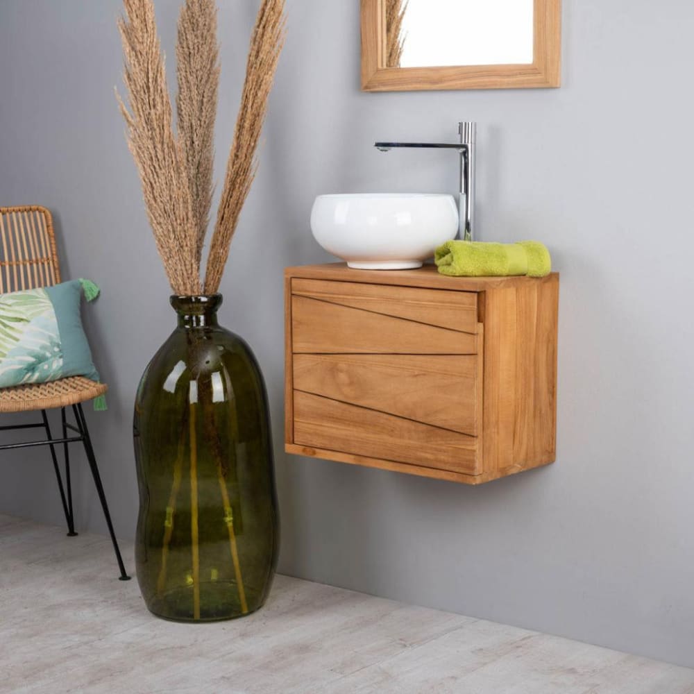 Meuble de salle de bain sous vasque suspendu en teck L40cm