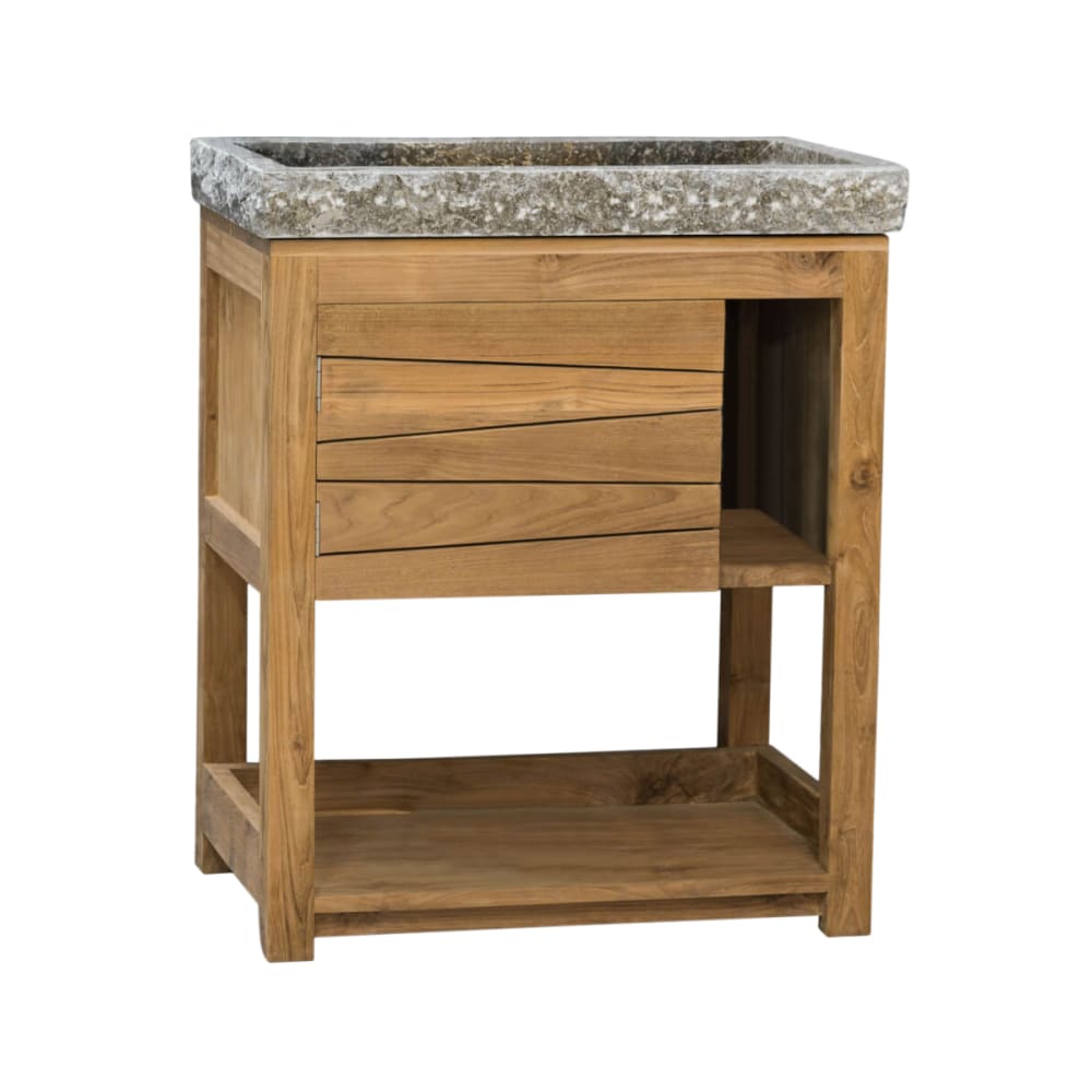 Mueble de teca maciza 67 cm + lavabo gris - Maisons du Monde