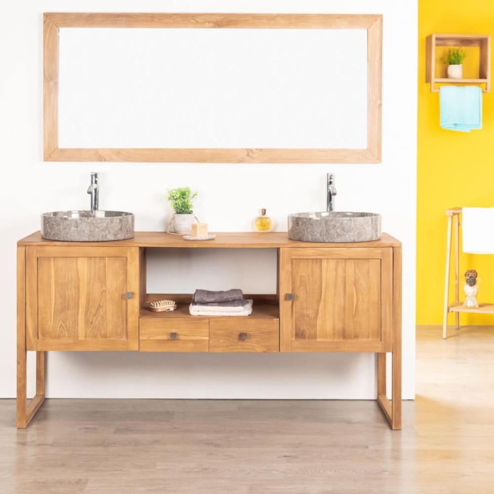Meuble sous vasque 2 tiroirs 2portes en teck l165cm - Maisons du Monde