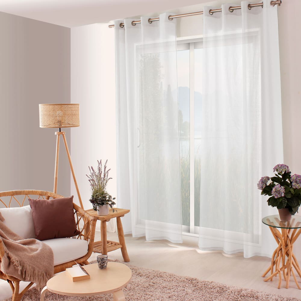 Voilage uni ajouré à œillets polyester blanc 140x240 cm
