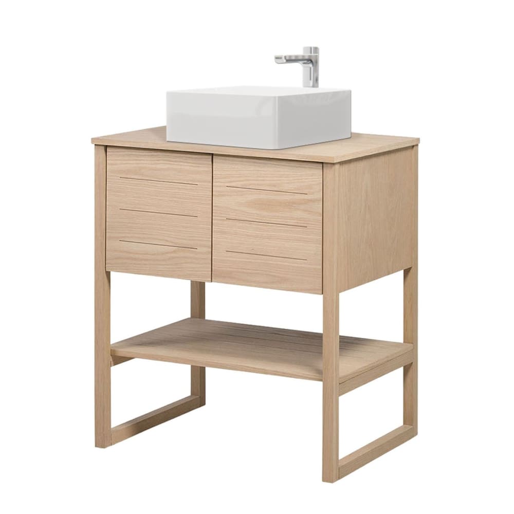 Meuble simple vasque chêne naturel 70 cm avec vasque carrée