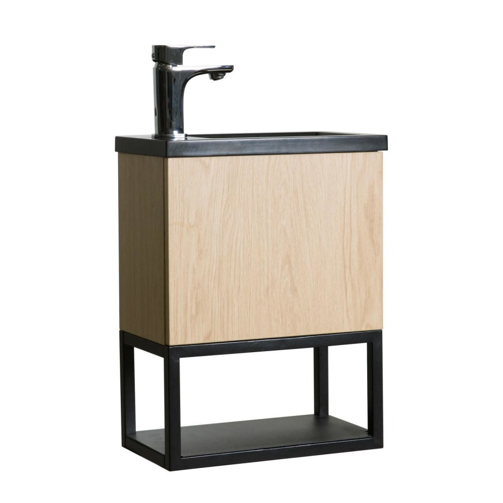 Meuble lave-mains suspendu métal et bois avec vasque en résine 40x50cm