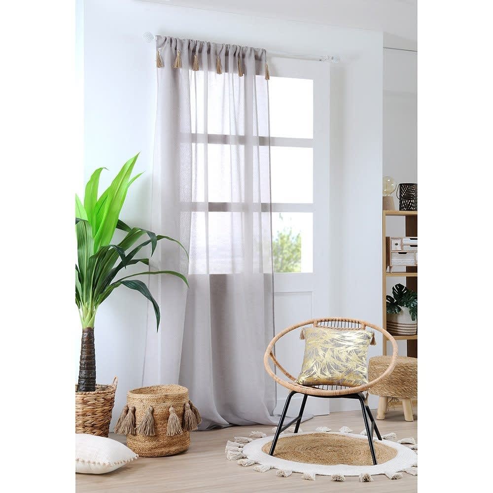 Voilage bohème à pompons en jute polyester naturel 260x140cm - Maisons du Monde