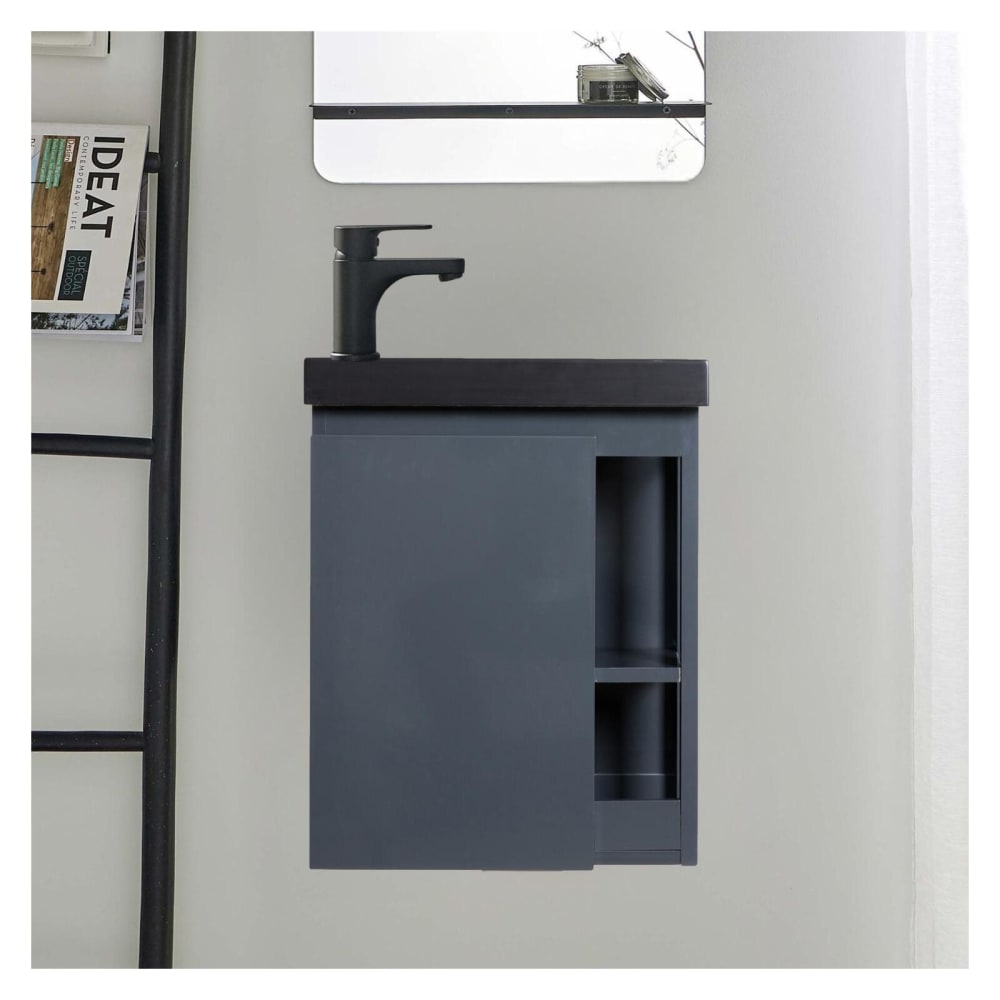 Meuble lave-mains suspendu  avec vasque en résine noir