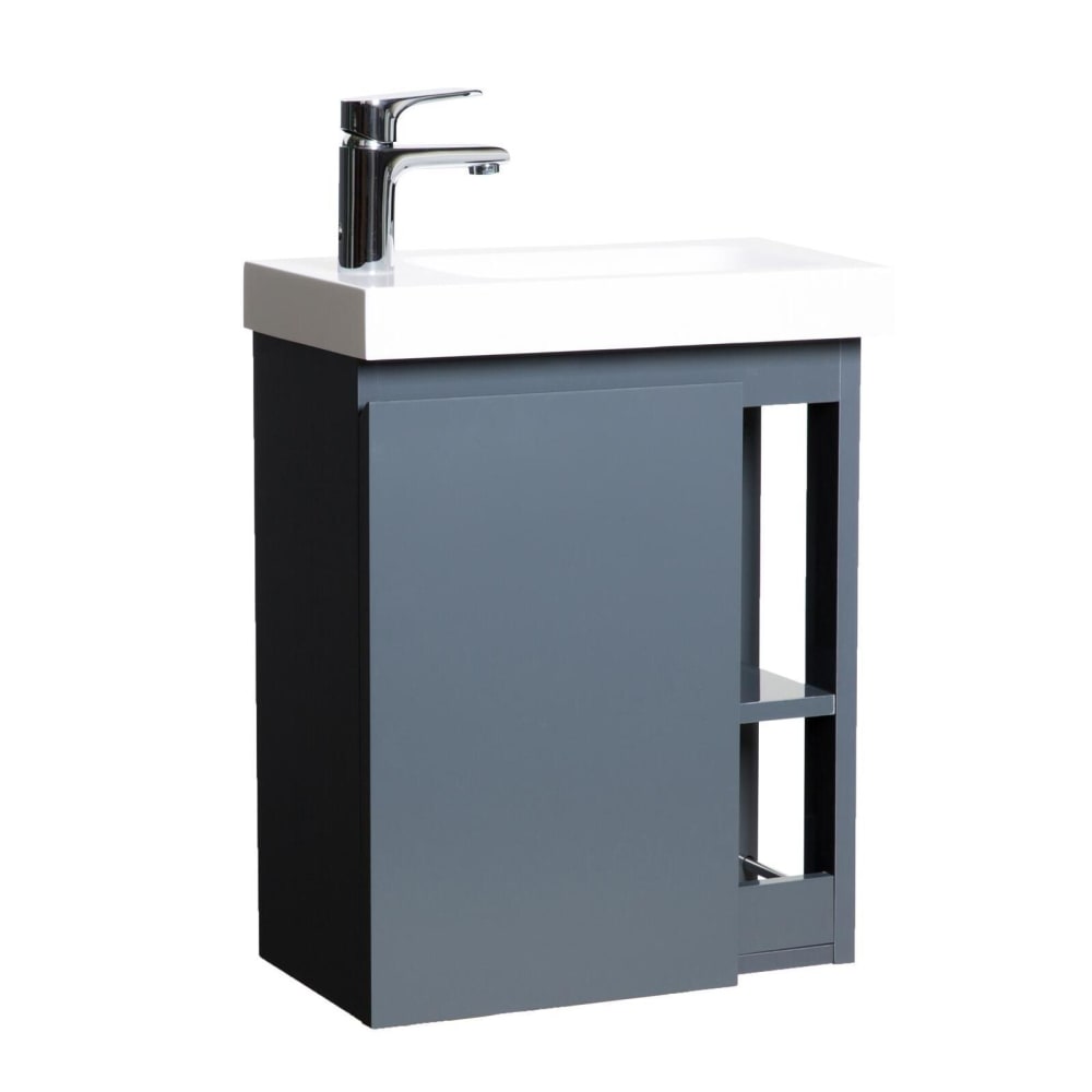 Meuble lave-mains suspendu   avec vasque en résine blanc