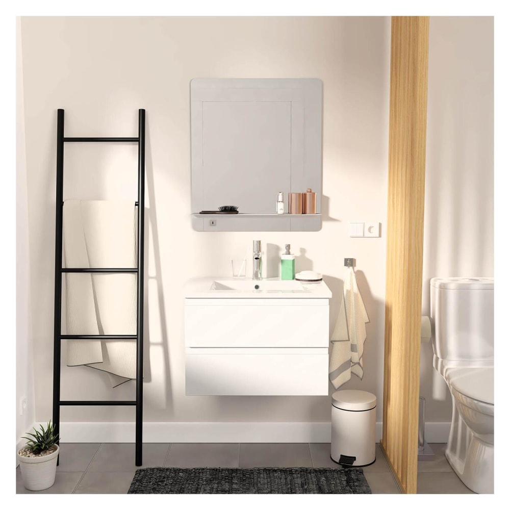 Ensemble meuble simple vasque 60cm avec vasque et miroir  Blanc