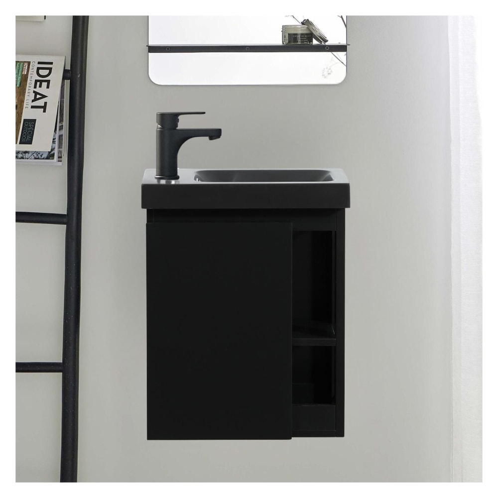 Meuble lave-mains suspendu  avec vasque en résine noir