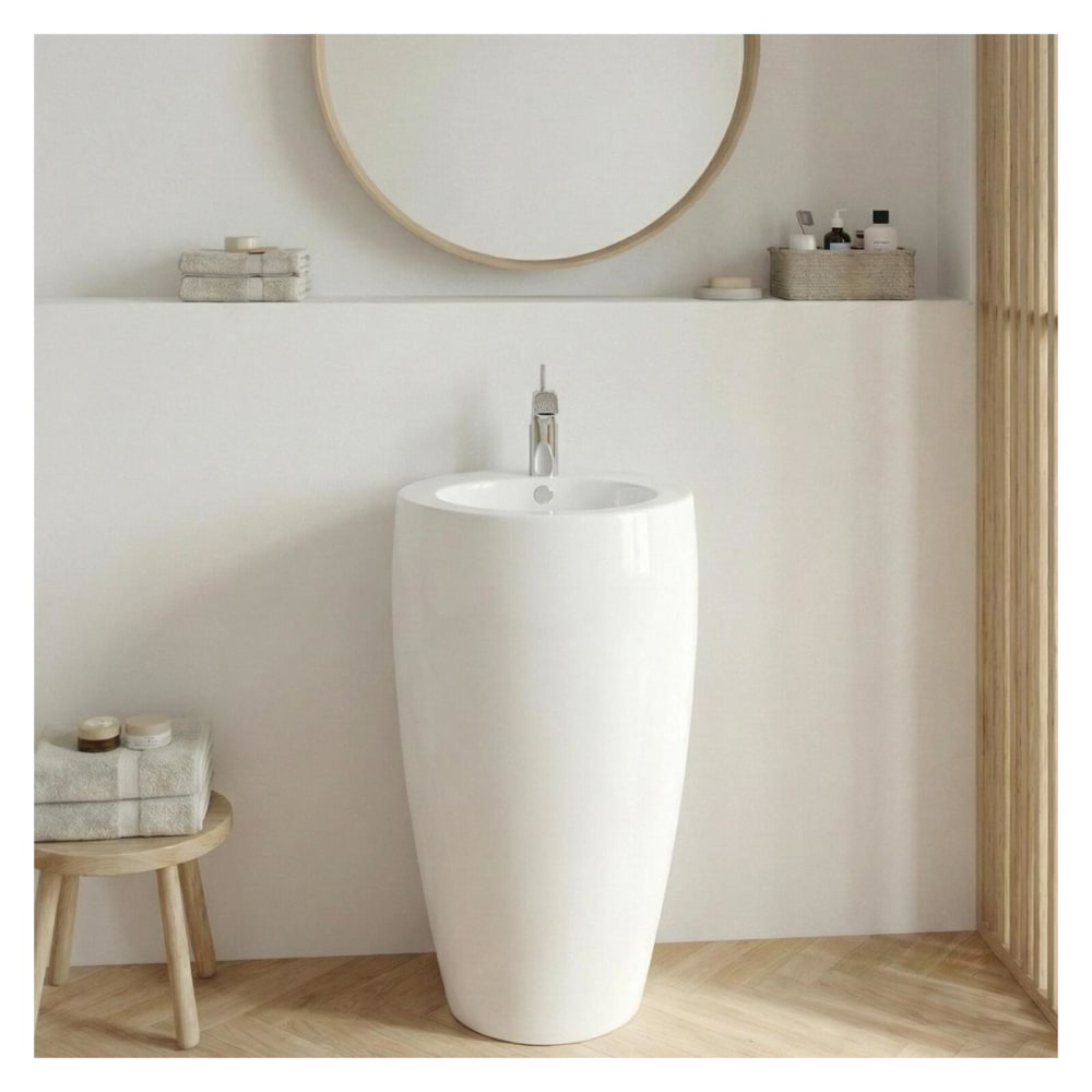 Lavabo colonne en céramique blanche 52x85x53cm