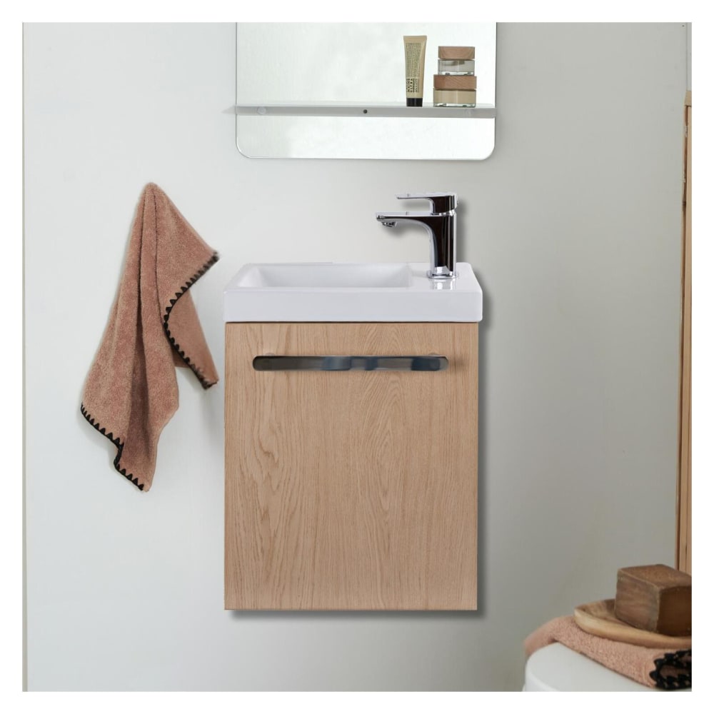 Meuble lave-mains suspendu  avec poignée porte serviette