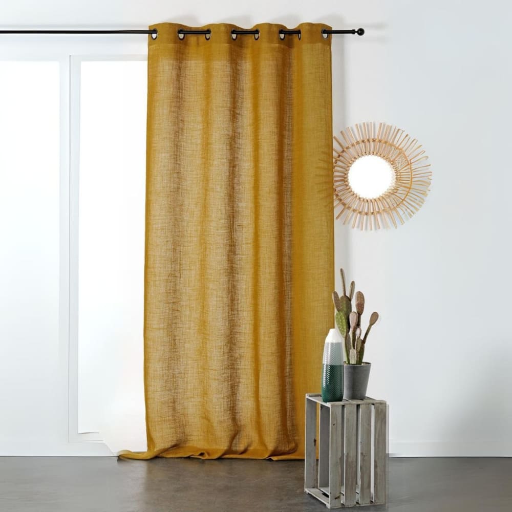 Linder Rideau tamisant et naturel en 100% lin jaune moutarde 145x260 cm style contemporain