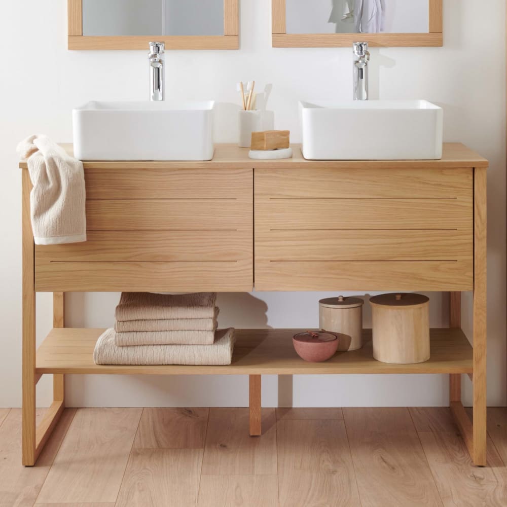 Meuble double vasque 120 cm avec vasques blanches carrées