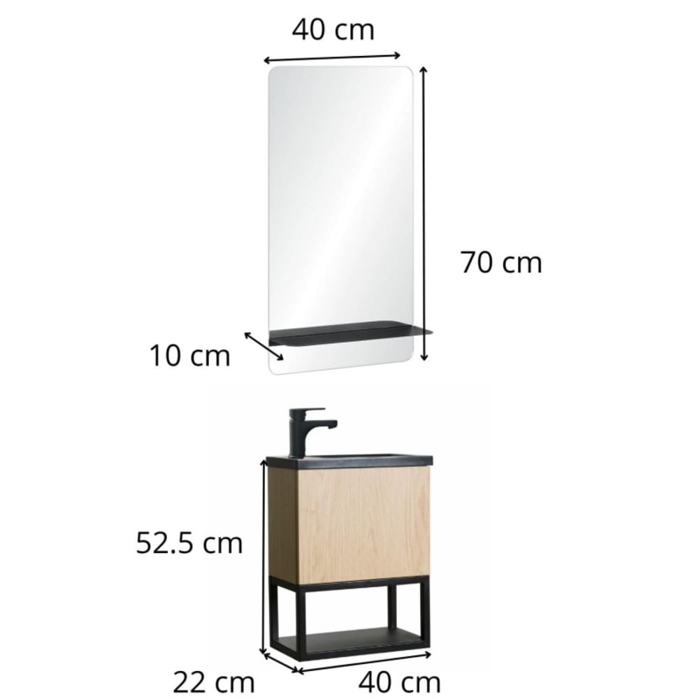 Ensemble lave-mains métal et bois avec miroir à tablette - Maisons du Monde