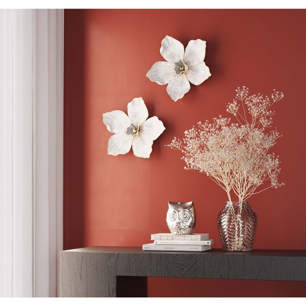 Déco murale orchidée blanche et dorée en polyrésine h25