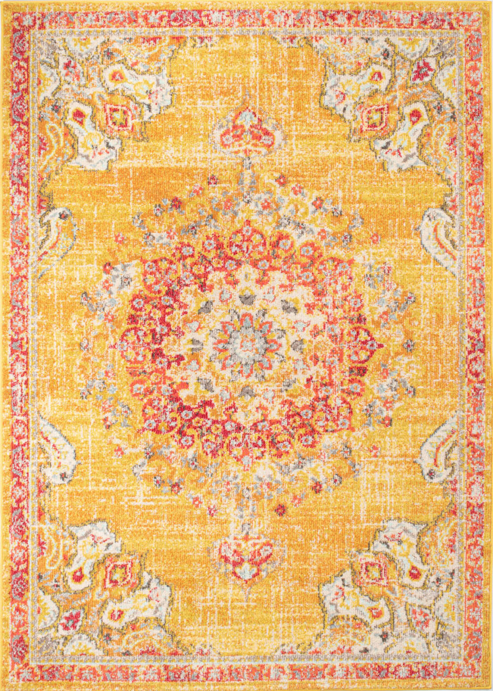 Tapis salon vintage en laine artificielle jaune 200x290