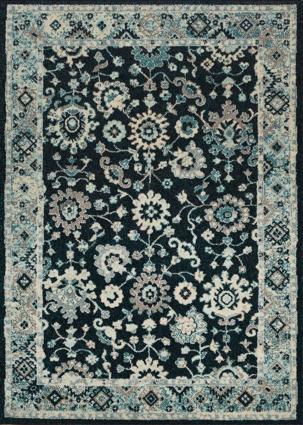 Nazar Vintage Wohnzimmer Teppich - blau Kurzflor weicher Flor 120X170 style vintage Öko-Tex Zertifikat - Pvc - Polyvinlychlorid