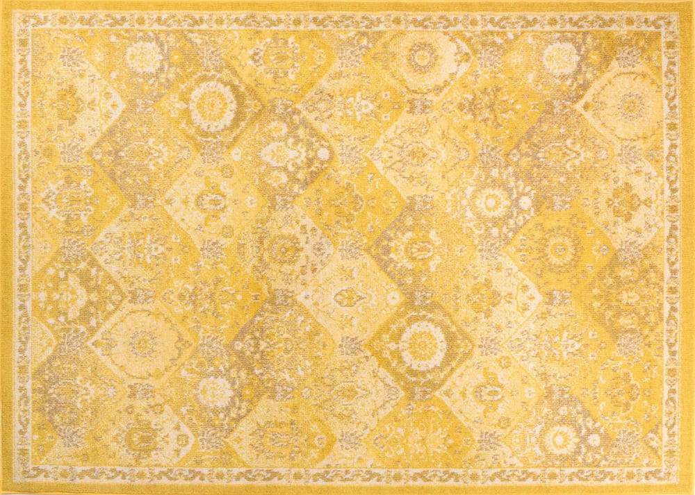 Tapis salon vintage - poils court et doux jaune 120x170