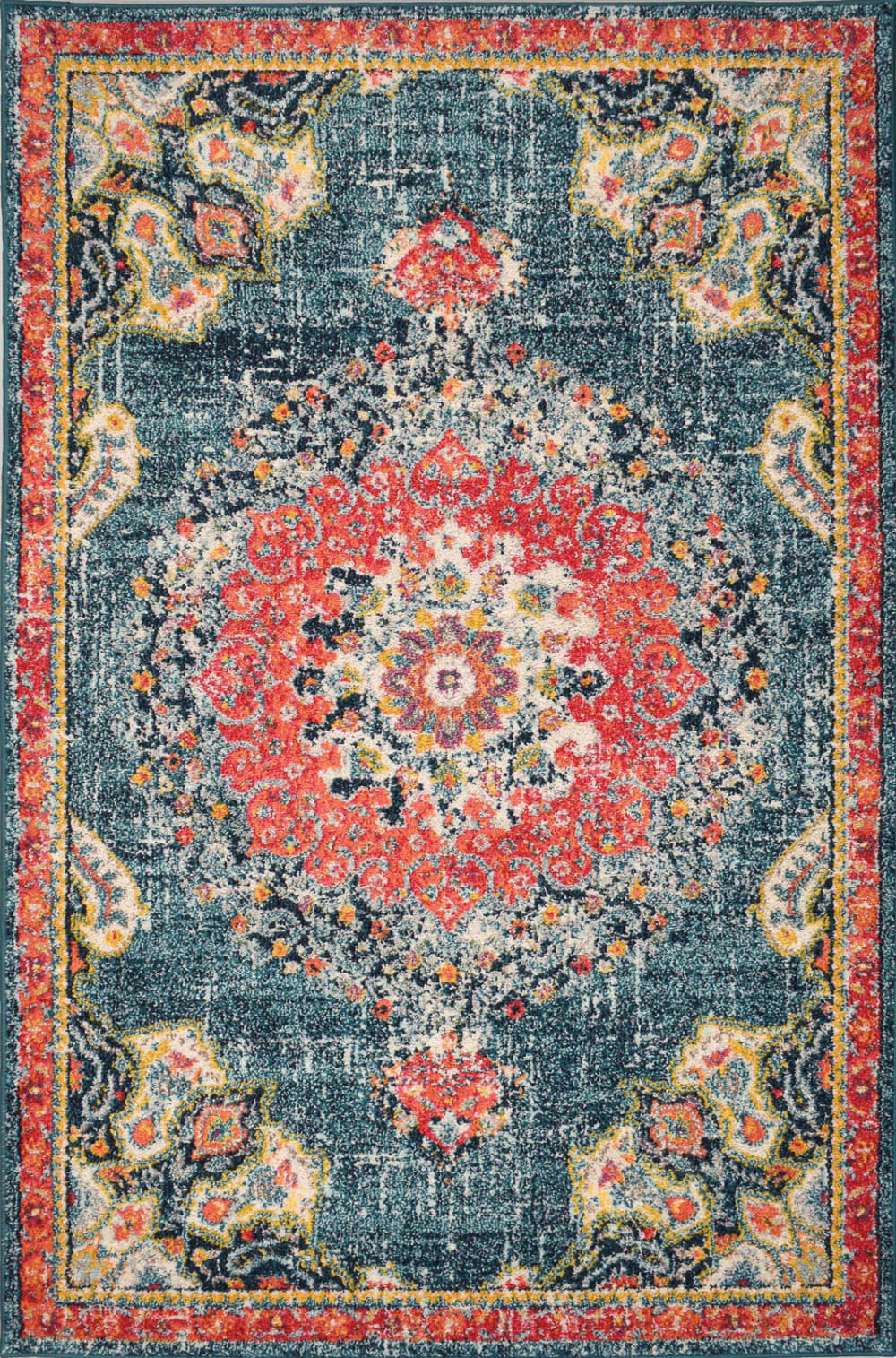 Tapis salon vintage - poils court et doux bleu turquoise 160x230