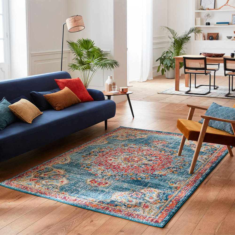 Tapis salon vintage - poils court et doux bleu turquoise 120x170 — vue 3
