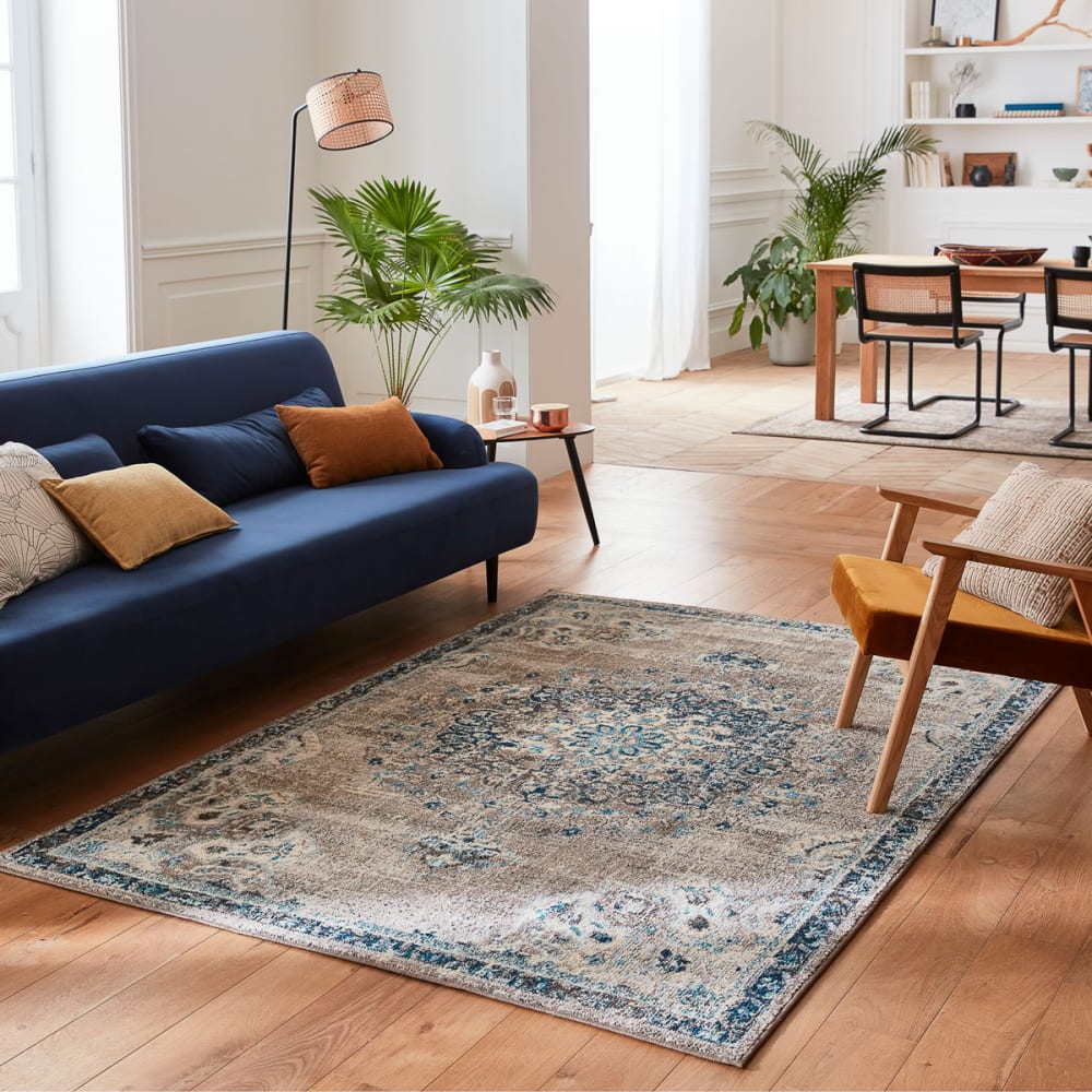 Tapis salon vintage - poils court et doux bleu céruléen 120x170 — vue 3